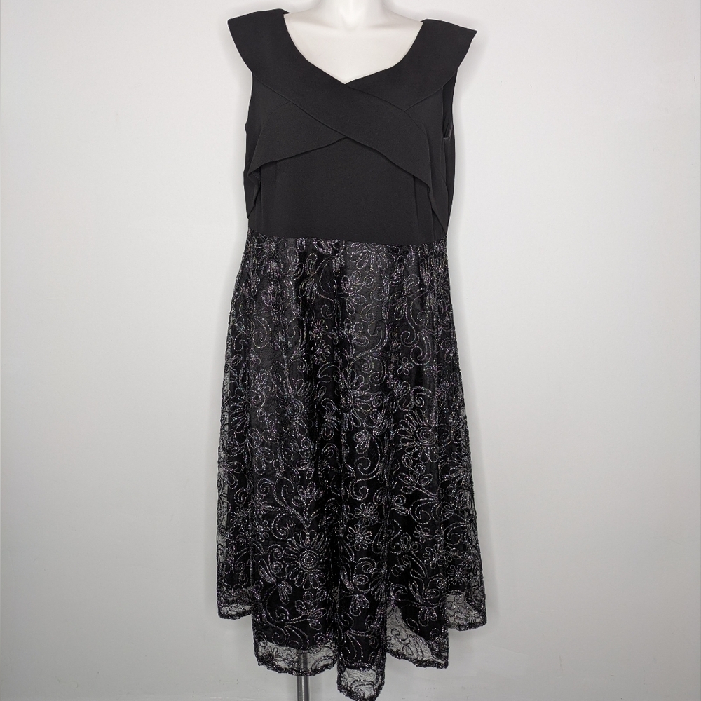 Alex Evenings Black Silver Sleeveless Event Gown Midi Dress 20W